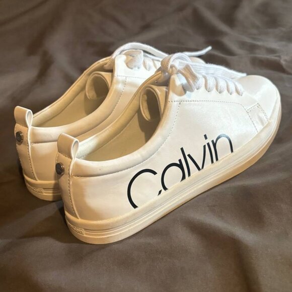 Calvin Klein White Logo Sneakers | Women’s Size 7.5 - Picture 1 of 3